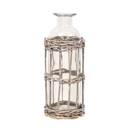 Willow Wrapped Glass Bottle Vase, 6.5&quot;H