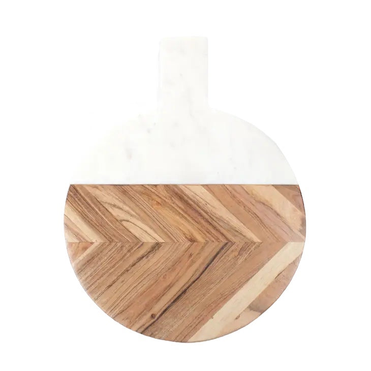 Marble &amp; Wood Round Serving Board