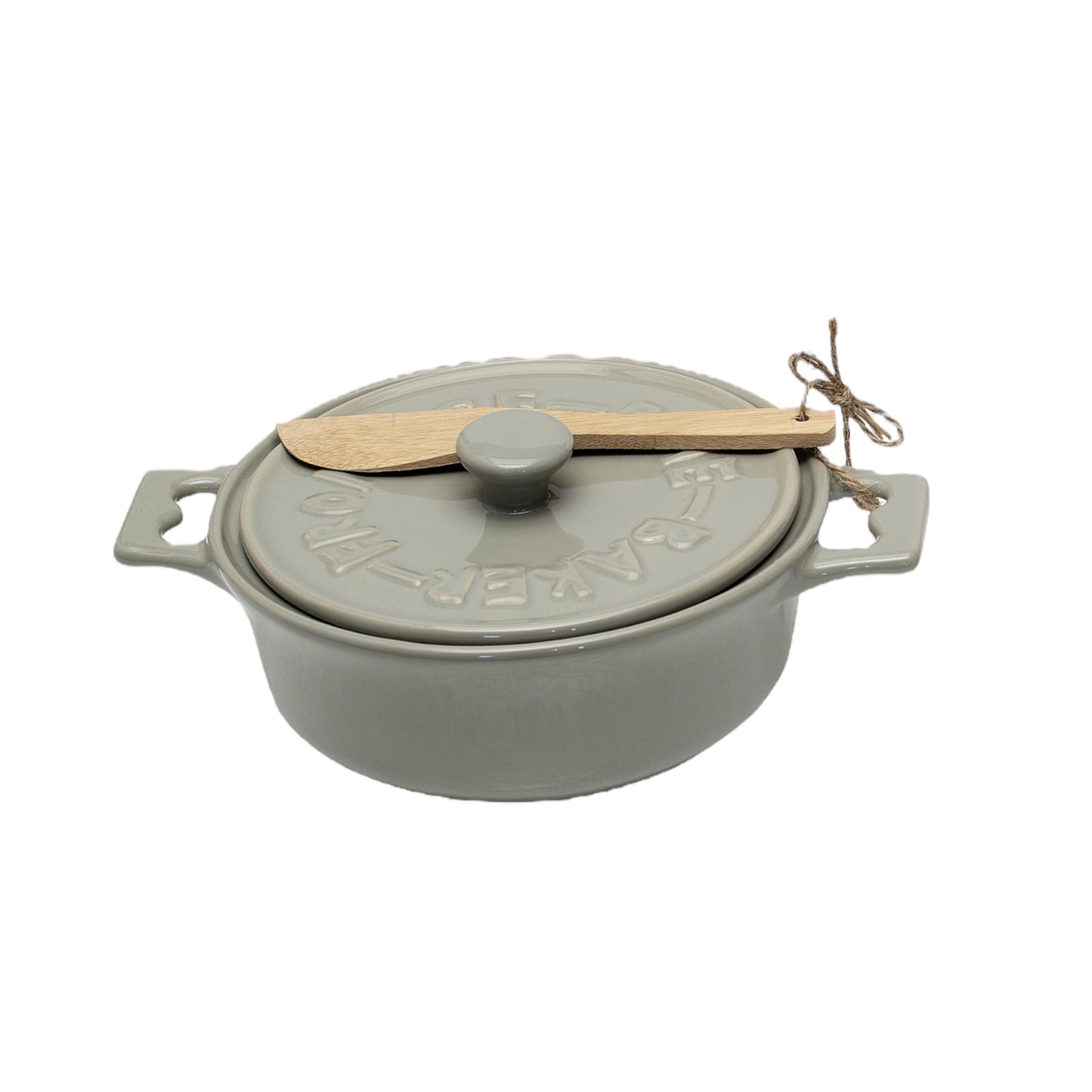 Brie Baker with Wood Spreader, Grey