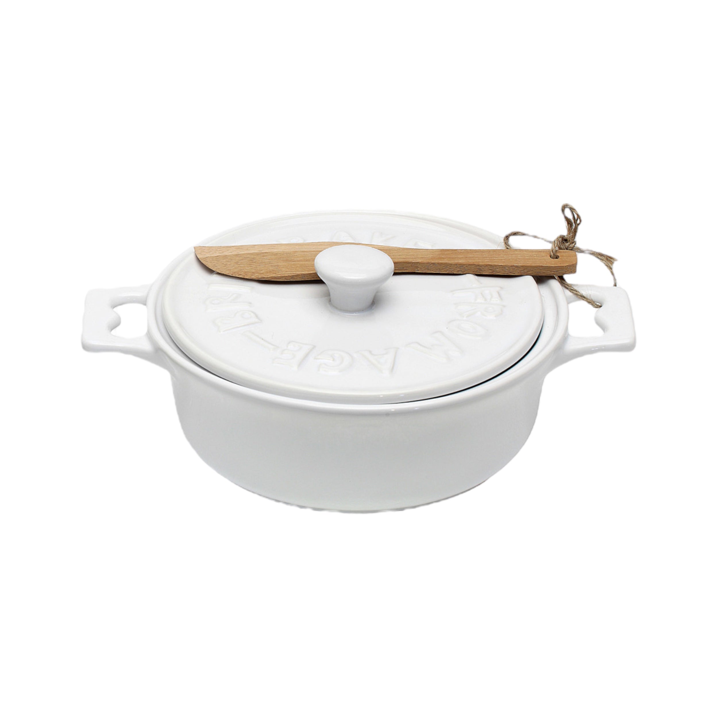 Brie Baker with Wood Spreader, White