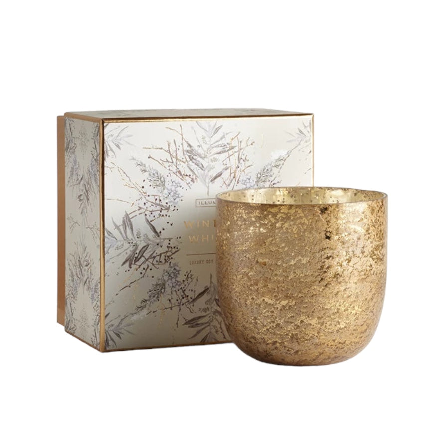 Winter White Large Crackle Glass Candle