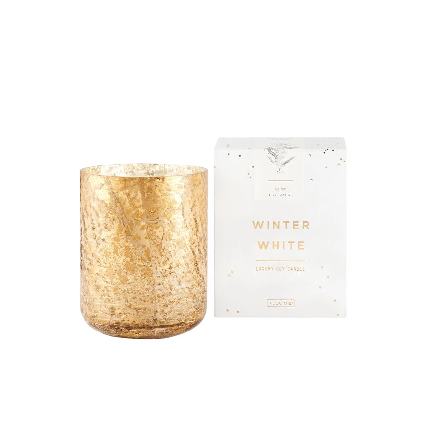 Winter White Small Crackle Glass Candle