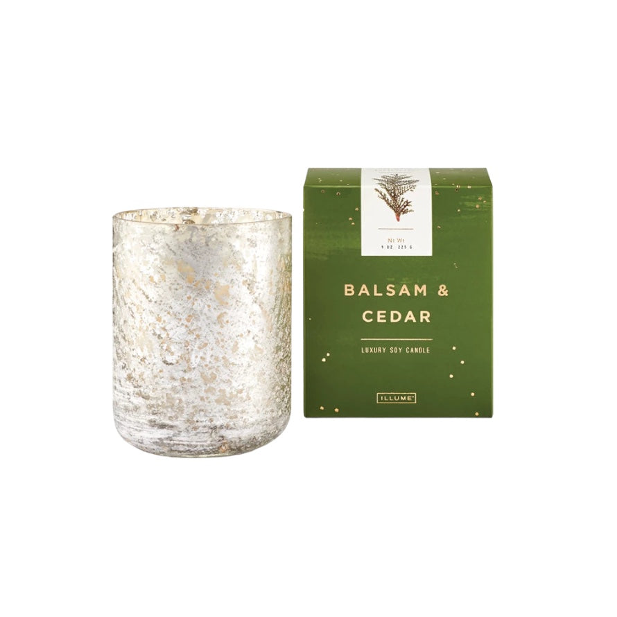 Balsam &amp; Cedar Small Crackle Glass Candle