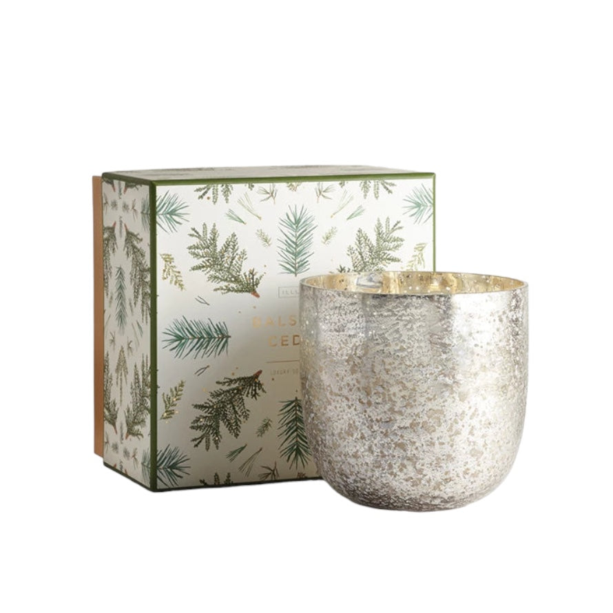 Balsam &amp; Cedar Large Crackle Glass Candle