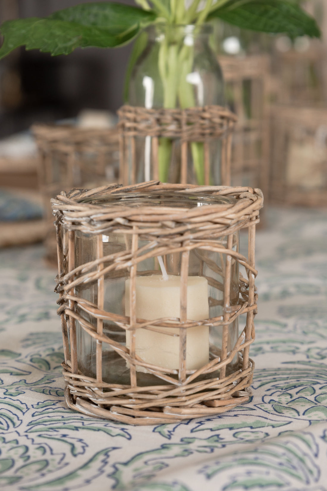 Willow Wrapped Glass Votive Holder