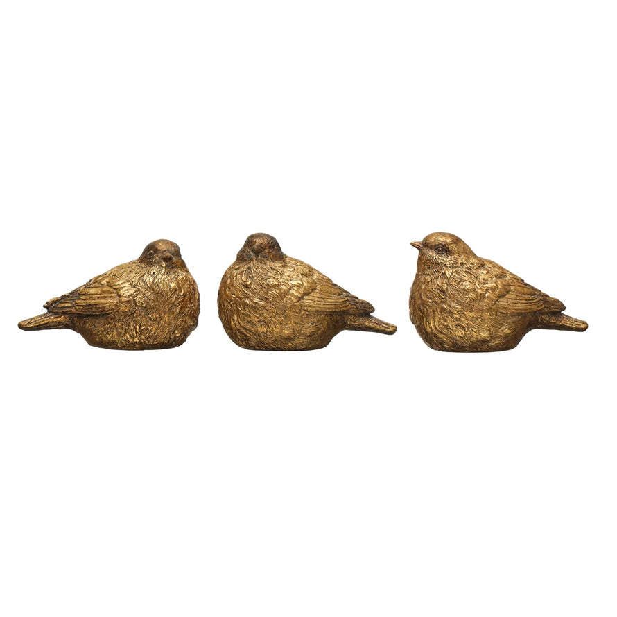 Gold Resin Bird, Set of 3