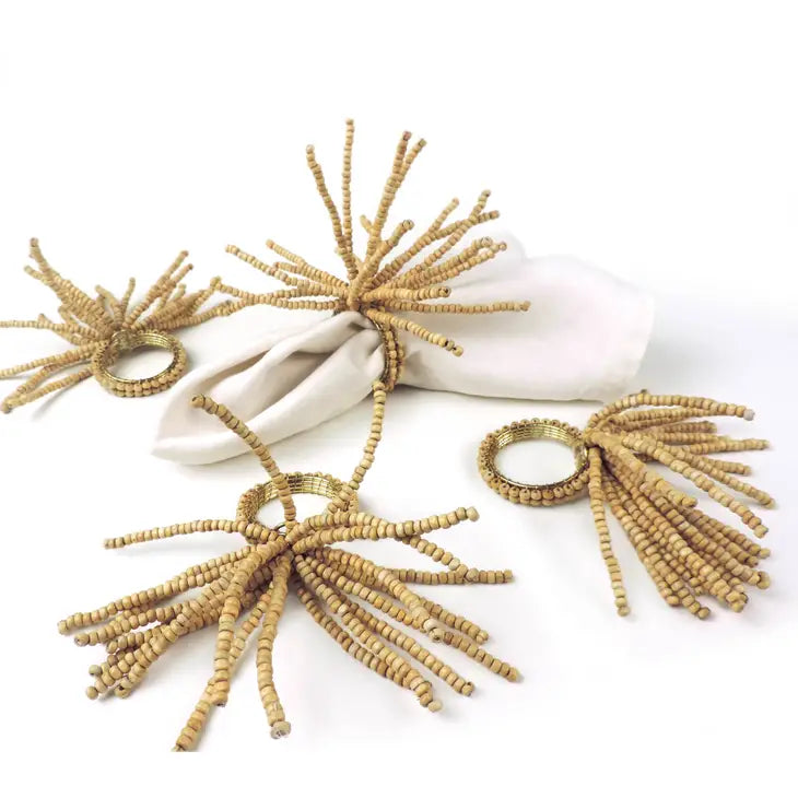 Wooden Tassel Napkin Ring, Set of 4