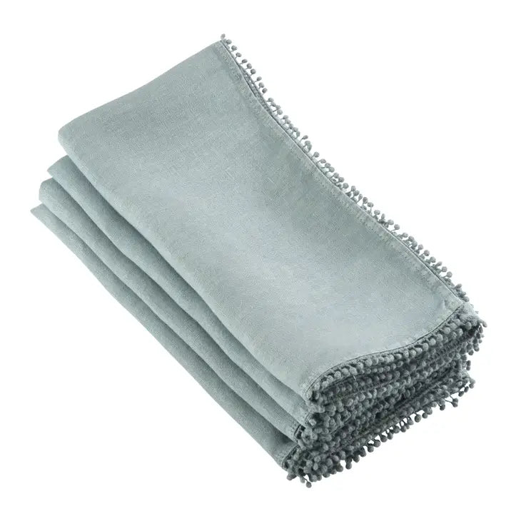 Pom Pom Napkins in Blue-Grey, Set of 4